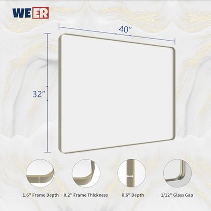 WEER Brushed Nickel Bathroom Vanity Mirror 40X32 Inch