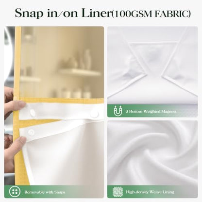 Dynamene Gold Hook Free Waffle Shower Curtain & Snap-in Fabric Liner,72x75