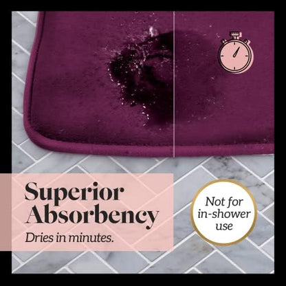 Memory Foam Bath Mat Non Slip Absorbent Super Cozy Velvet Bathroom Rug Carpet (60 inches X 24 inches, Eggplant)