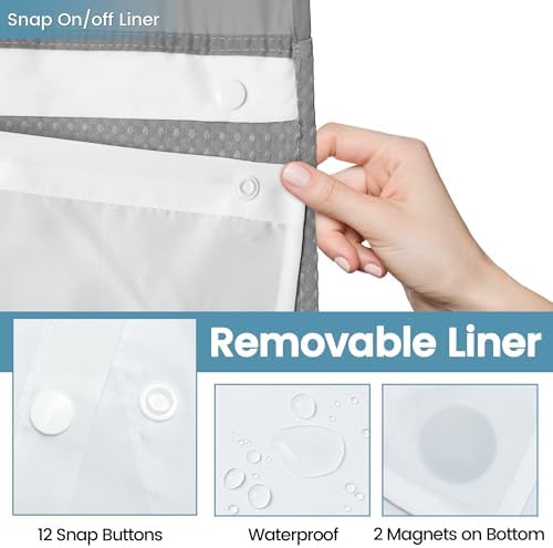 EUTXL Heavyweight No Hook Shower Curtain with Liner, Grey, 48x74