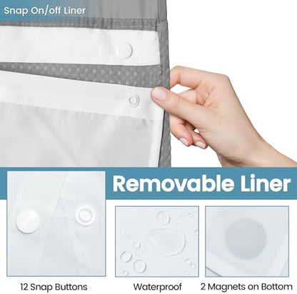 EUTXL Heavyweight No Hook Shower Curtain with Liner, Grey, 48x74