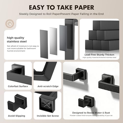 20-Pieces Matte Black Bathroom Accessories Set, 24 Inch Bath Towel Bar Set