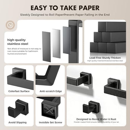 20-Pieces Matte Black Bathroom Accessories Set, 24 Inch Bath Towel Bar Set