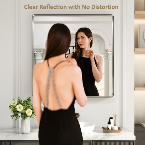 LOAAO 30X30 Inch Brushed Nickel Bathroom Mirror