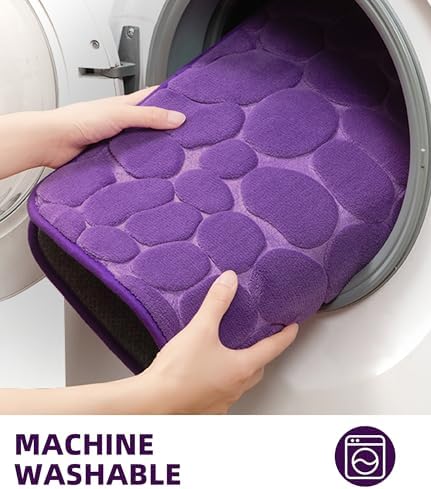 YIHOUSE Memory Foam Bath Mat Cobblestone Bathroom Rugs Super Water Absorbent Bath Mats for Bathroom Machine Washable Bath Rugs(20 x 32,Eggplant)