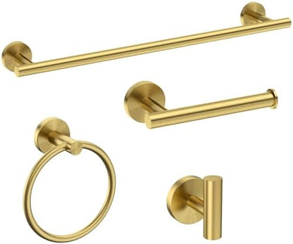 USHOWER 4PCS Brushed Gold Bathroom Accessories Set, 24-Inch Towel Bar Set