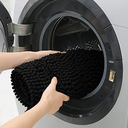 ACCUMTEK Striped Black Bathroom Rug Mat 36"x24" Ultra Soft, Non Slip Chenille Bath Rugs, Absorbent Plush Shaggy Bath Mats for Bathroom, Bedroom, Kitchen, Shower, Tub