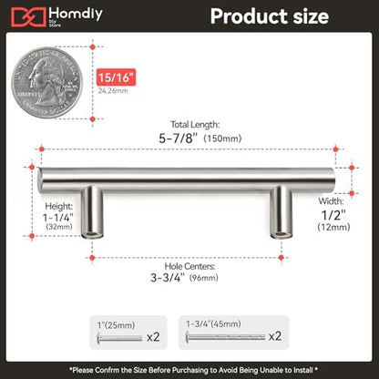 homdiy 96mm Cabinet Handles Drawer Pulls - HD201SN Cabinet Hardware Brushed Nickel Cabinet Pulls 100 Pack Modern Cupboard Handles for Kitchen Cabinets