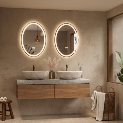 Keonjinn 22 x 30 Inch Oval LED Bathroom Mirror with Frontlit and Backlit