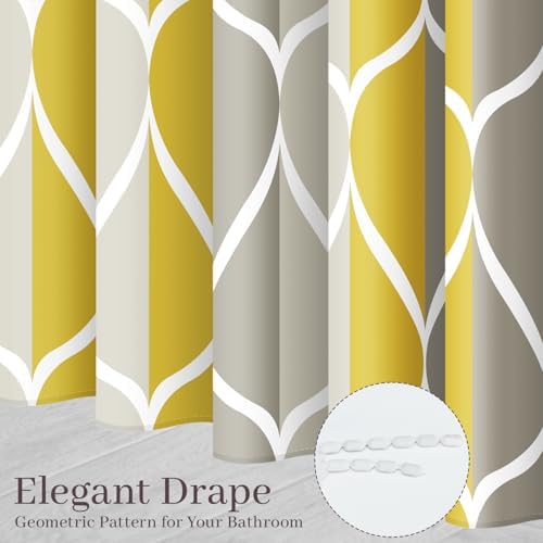 Gelbchu Geometric Shower Curtain for Bathroom, Gray Yellow, 72x72 Inch