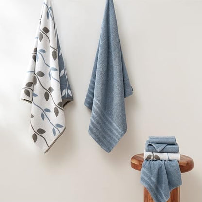 Modern Threads 6 Piece Bath Towel Set – Bathroom Set with 2 Bath Towels, 2 Hand Towels, and 2 Wash Cloths – 100% Cotton, Super Absorbent & Extra Soft – Reversible Natural Vine (Blue)