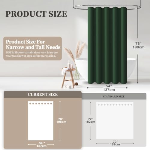 BTTN 54x78 Linen Textured Waterproof Fabric Shower Curtain, Emerald Green