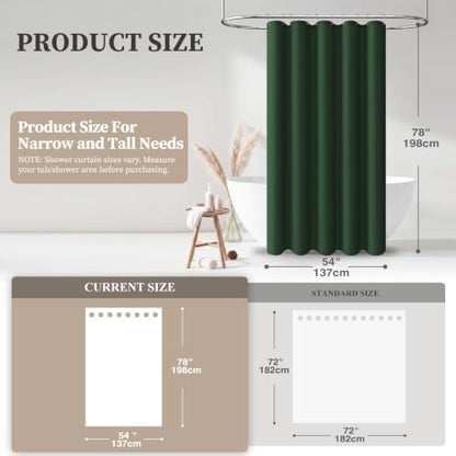BTTN 54x78 Linen Textured Waterproof Fabric Shower Curtain, Emerald Green