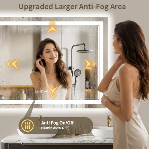 36"x36" LED Bathroom Mirror with Lights, Backlit + Front Lit, Anti-Fog, Lighted Bathroom Mirror for Wall, HD Shatterproof Tempered Glass, Dimmable, Memory Function (Horizontal/Vertical)