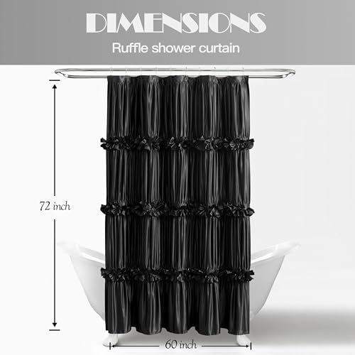 Homechoice Decor Black Ruffle Shower Curtain 60" W x 72" L Stall Size