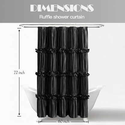 Homechoice Decor Black Ruffle Shower Curtain 60" W x 72" L Stall Size