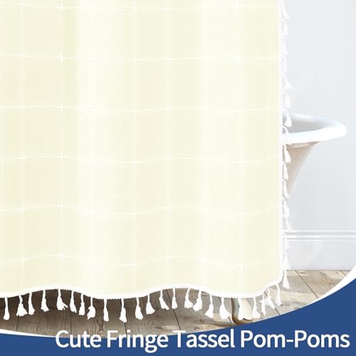 Gibelle Ivory Boho Farmhouse Shower Curtain for Bathroom 72x72