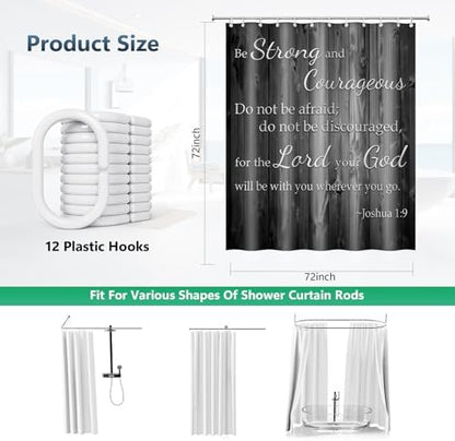 Be Strong and Courageous Rustic Wood Shower Curtain with Hooks 72 x 72 Inch