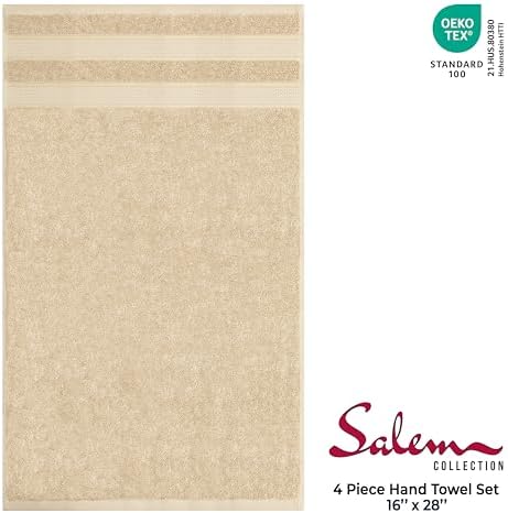 American Soft Linen Salem 100% Cotton Turkish 4 Piece Hand Towels for Bathroom, 600 GSM Soft Absorbent Quickdry Hand Face Towel Set, Beige