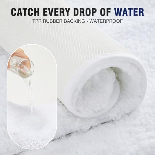 TECHMILLY Super Soft Shaggy Bathroom Rugs, Absorbent Thick Non Slip Microfiber Bath Rugs, Quick Dry Machine Washable Bath Mat for Bathroom Floor, Bathtub and Shower 24"x36" White