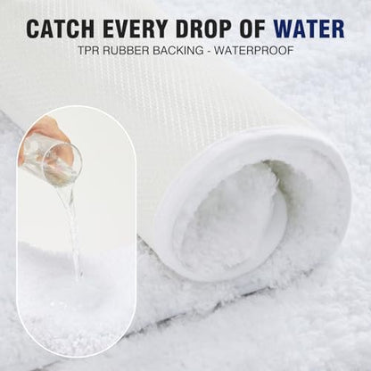 TECHMILLY Super Soft Shaggy Bathroom Rugs, Absorbent Thick Non Slip Microfiber Bath Rugs, Quick Dry Machine Washable Bath Mat for Bathroom Floor, Bathtub and Shower 24"x36" White