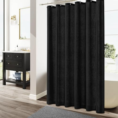 Naturoom Linen Shower Curtain 72 Inch Long for Bathroom Black 1 Panel