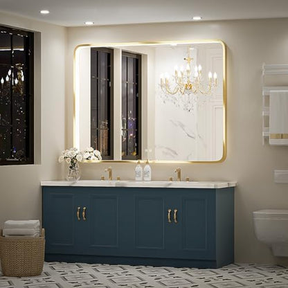 48X36 Inch LED Gold Frame Bathroom Mirror,3 Color