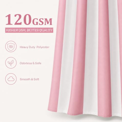 Ohocut Vertical Striped Shower Curtain, Cute Retro Vintage Stripe Bathroom Shower Curtain, Waterproof Polyester Fabric Modern Bath Curtain for Bathroom 72x72 Inches Pink