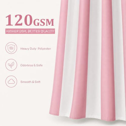 Ohocut Vertical Striped Shower Curtain, Cute Retro Vintage Stripe Bathroom Shower Curtain, Waterproof Polyester Fabric Modern Bath Curtain for Bathroom 72x72 Inches Pink