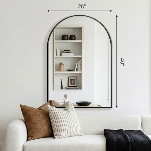 FGU Arched Bathroom Mirror for Over Sink 40"x28" Black Vanity Mirror
