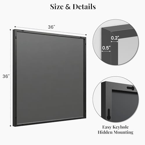 36"x36" Matte Black Framed Square Bathroom Vanity Wall Mirror