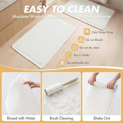 MIULEE Set of 2 Waffle Bathroom Rugs Boho Bath Mat White 17x24 Inch