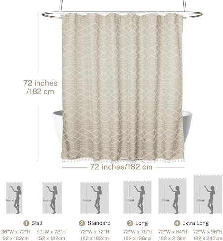 Siiluminisoy Beige Boho Woven Fabric Cute Shower Curtain, 72 x 72 Tufted Chevron Textured Striped Modern Farmhouse Minimalist Cloth Shower Curtain for Bathroom