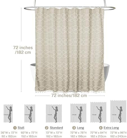 Siiluminisoy Beige Boho Woven Fabric Cute Shower Curtain, 72 x 72 Tufted Chevron Textured Striped Modern Farmhouse Minimalist Cloth Shower Curtain for Bathroom