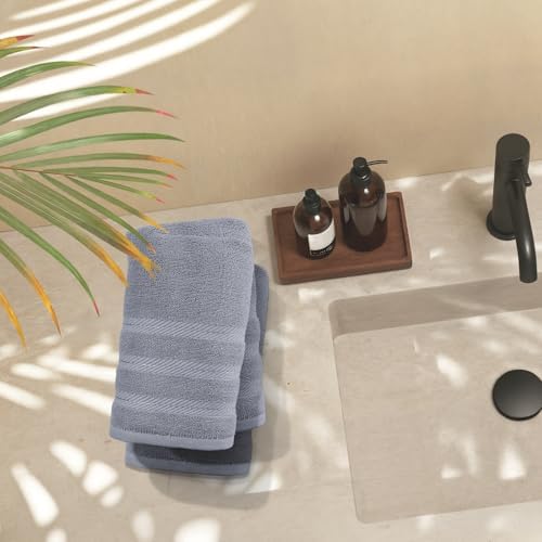 Hearth & Harbor Luxury Hand Towels - 100% Ring Spun Cotton Hand Towels for Bathroom, Shower, Spa, Soft & Absorbent Towels, 4 Piece Set, Stone Blue