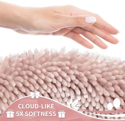 Yimobra Toilet Rugs U Shaped Washable, Extra Thick Soft Absorbent Chenille Contour Bathroom Rugs for Toilet 24x20 Inch, Quick Dry Non Slip Toilet Mat for Bath Floor, Pink