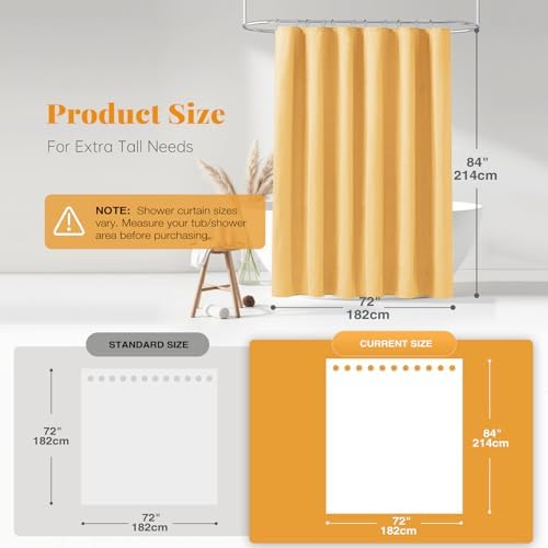 BTTN Long Linen Textured Waterproof Thick hower Curtain Set, 72x84, Gold