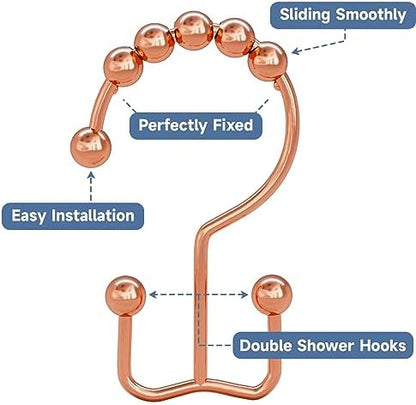 Titanker Shower Curtain Hooks Rings Rust Resistant Metal Double Glide Shower Hooks Rings for Bathroom Shower Rods Curtains, Set of 12 Hooks - Rose Gold