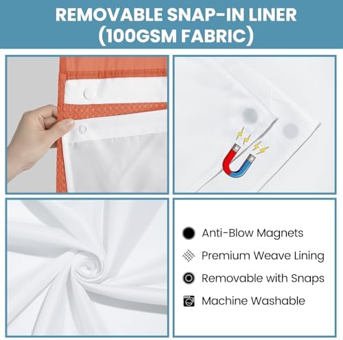 SORTTO No Hook Waffle Shower Curtain with Snap in Liner Set, 71x74, Coral