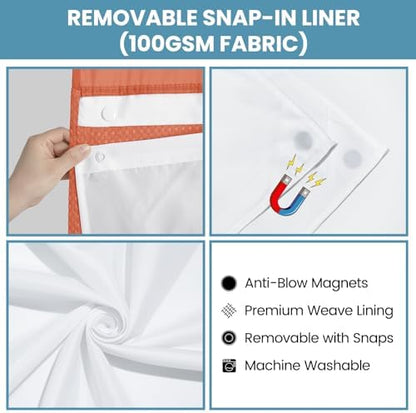 SORTTO No Hook Waffle Shower Curtain with Snap in Liner Set, 71x74, Coral
