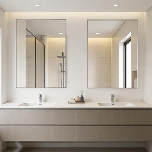 Bathroom Mirror for Wall, 40x30 Inch Framed Vanity Mirror Brushed Nickel