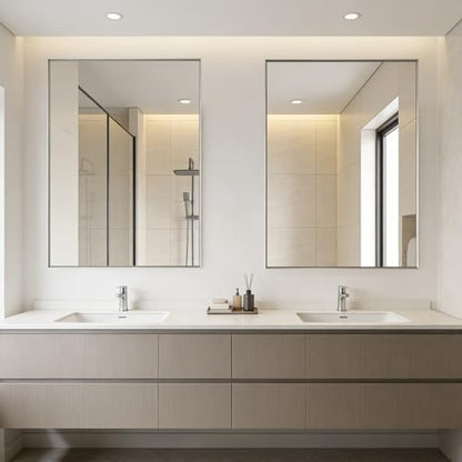 Bathroom Mirror for Wall, 40x30 Inch Framed Vanity Mirror Brushed Nickel