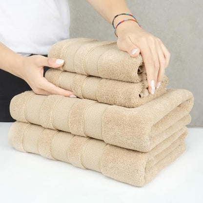American Soft Linen Salem Turkish Bath Towel Set, 100% Cotton 600 GSM 6 Piece Towels for Bathroom, 2 Bath Towels 2 Hand Towels 2 Washcloths, Beige