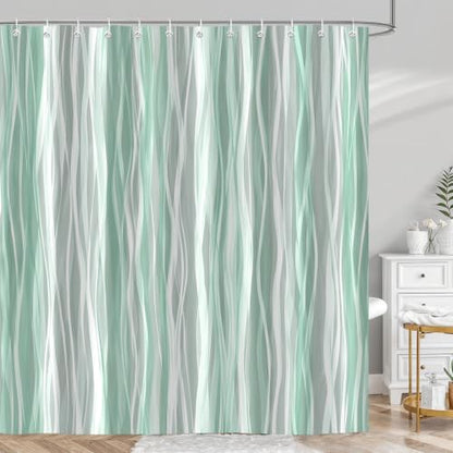Moonslim Sage Green Grey Ombre Shower Curtain, Modern Wavy Abstract Striped Line Bathroom Curtain, Waterproof Fabric Bath Decor, 72 x 72 Inch