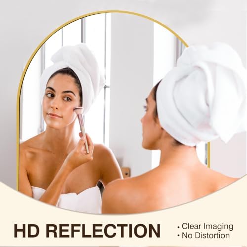 FICTOR 30" x 32" Arched Bathroom Vanity Mirror for Over Sink, Gold
