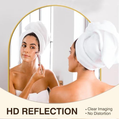 FICTOR 30" x 32" Arched Bathroom Vanity Mirror for Over Sink, Gold