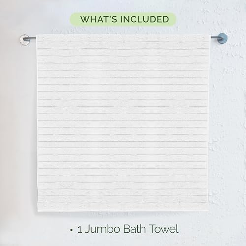 Elegant Comfort 100% Turkish Cotton Corduroy Ribbed Luxury Jumbo Bath Towel Ultra Soft - 35 x 70 Inch - Luxury Spa Premium Hotel Quality Highly Absorbent and Quick Dry Large Bath Towel, White