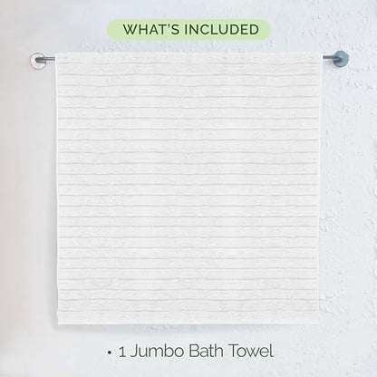 Elegant Comfort 100% Turkish Cotton Corduroy Ribbed Luxury Jumbo Bath Towel Ultra Soft - 35 x 70 Inch - Luxury Spa Premium Hotel Quality Highly Absorbent and Quick Dry Large Bath Towel, White