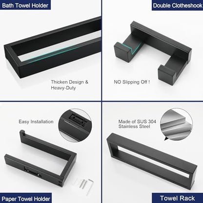 Lairuier Matte Black Bathroom Hardware Accessories, 4PCS Towel Bar Set