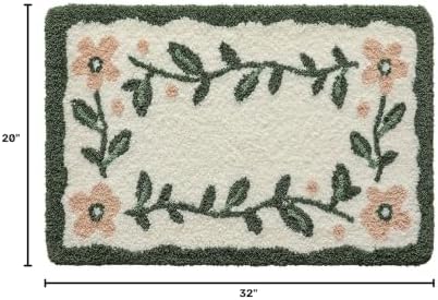 DEXI Boho Floral Bathroom Rugs 32x20, Green Leaf Bath Mat Non Slip Washable